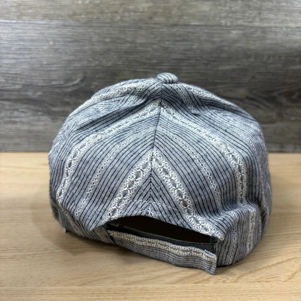 Charming Charlie Hat Cap Strap Back Womens‎ Gray Blue Striped Pattern Adjustable